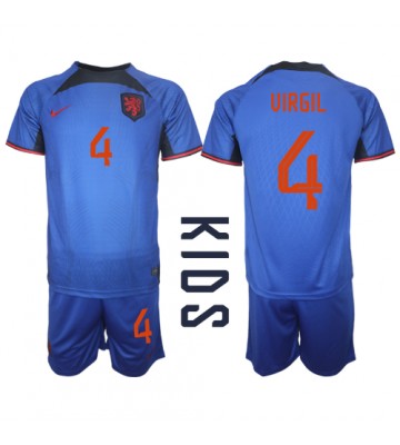 Lacne Dětský Futbalové dres Holandsko Virgil van Dijk #4 MS 2022 Krátky Rukáv - Preč (+ trenírky)